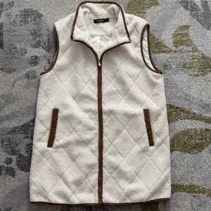 Lauren Ralph Lauren Cream Sherpa Vest with Brown Trim